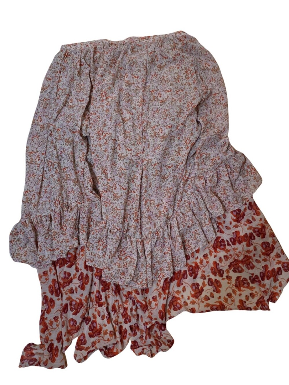 FREE PEOPLE Floral Tiered Handkerchief Hem Midi Skirt - Peach Floral - Picture 5 of 6